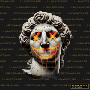 A Statue With A Face Painted Orange And A Smi Other Designs - Design DTF