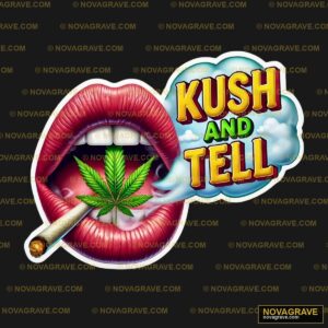 A Sticker With A Marijuana Leaf In The Mouth Nature Botanical - Design DTF