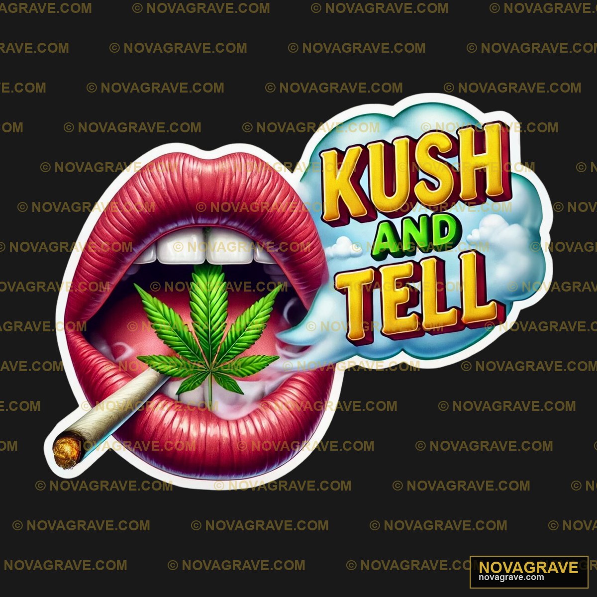 A Sticker With A Marijuana Leaf In The Mouth Nature Botanical - Design DTF