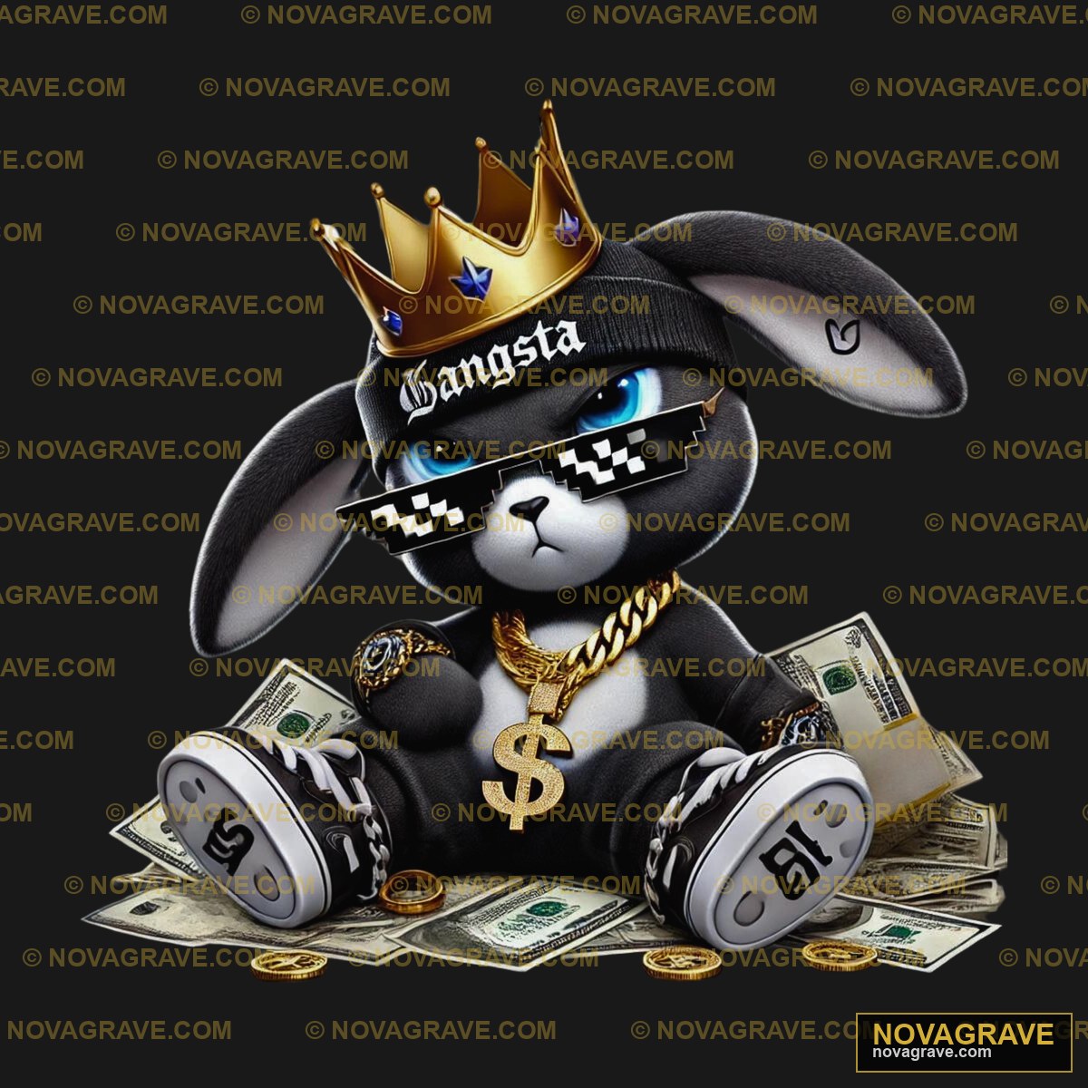 A Stuffed Rabbit Wearing A Crown And Sitting Animals Wildlife - DTF Transfer Design