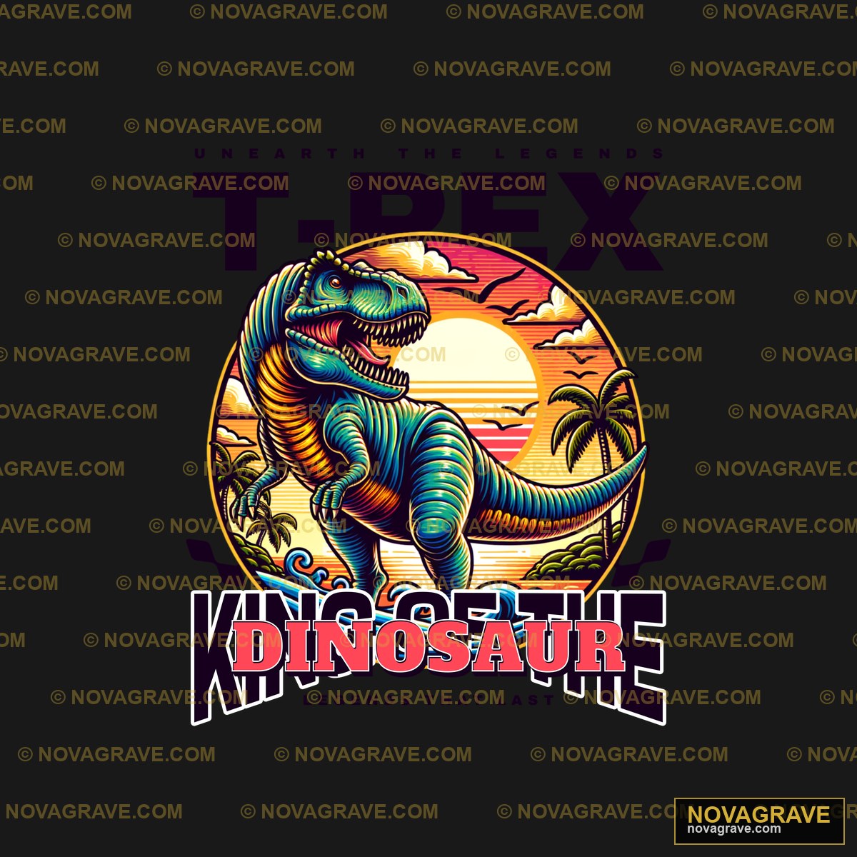 A T Rex Dinosaur With The Sun In The Backgrou Nature Botanical - DTF Transfer Design