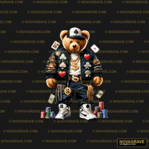 A Teddy Bear Dressed As A Poker Player Animals Wildlife DTF Design