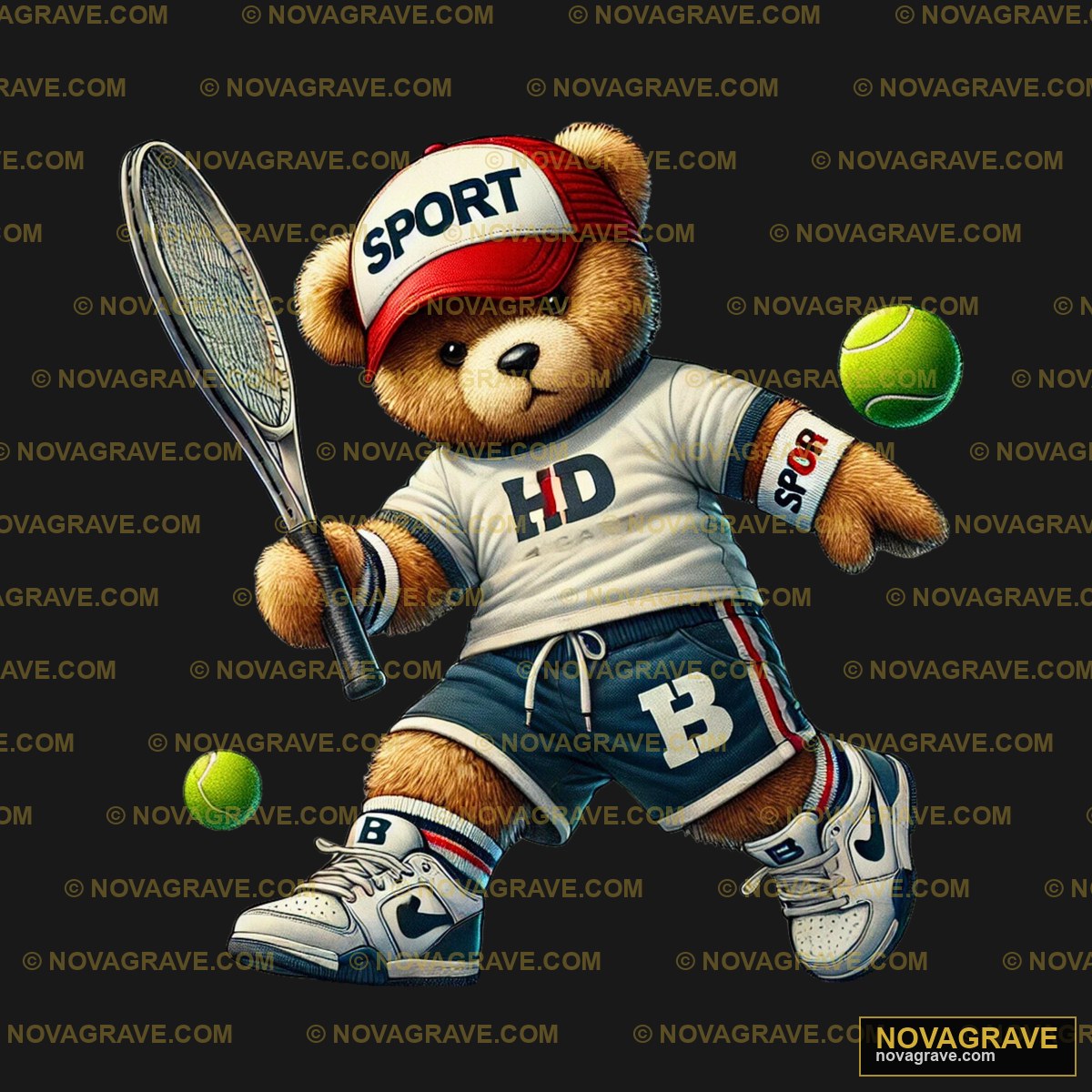 A Teddy Bear Dressed As A Tennis Player Animals Wildlife - Design DTF