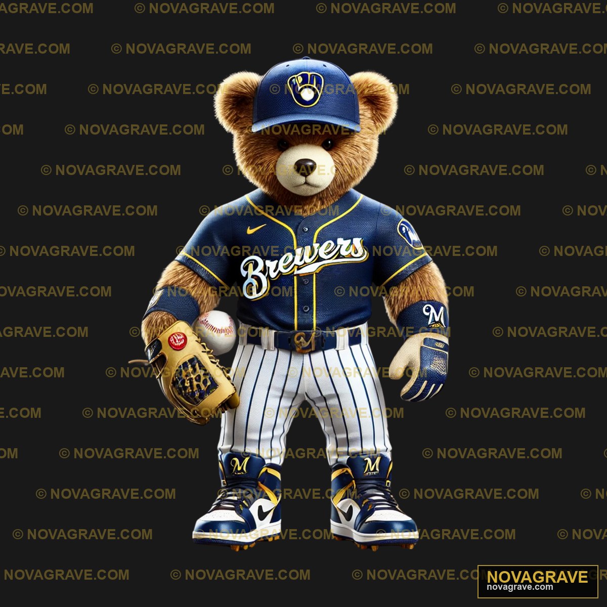 A Teddy Bear Dressed In A Baseball Uniform Animals Wildlife 4 - Design DTF