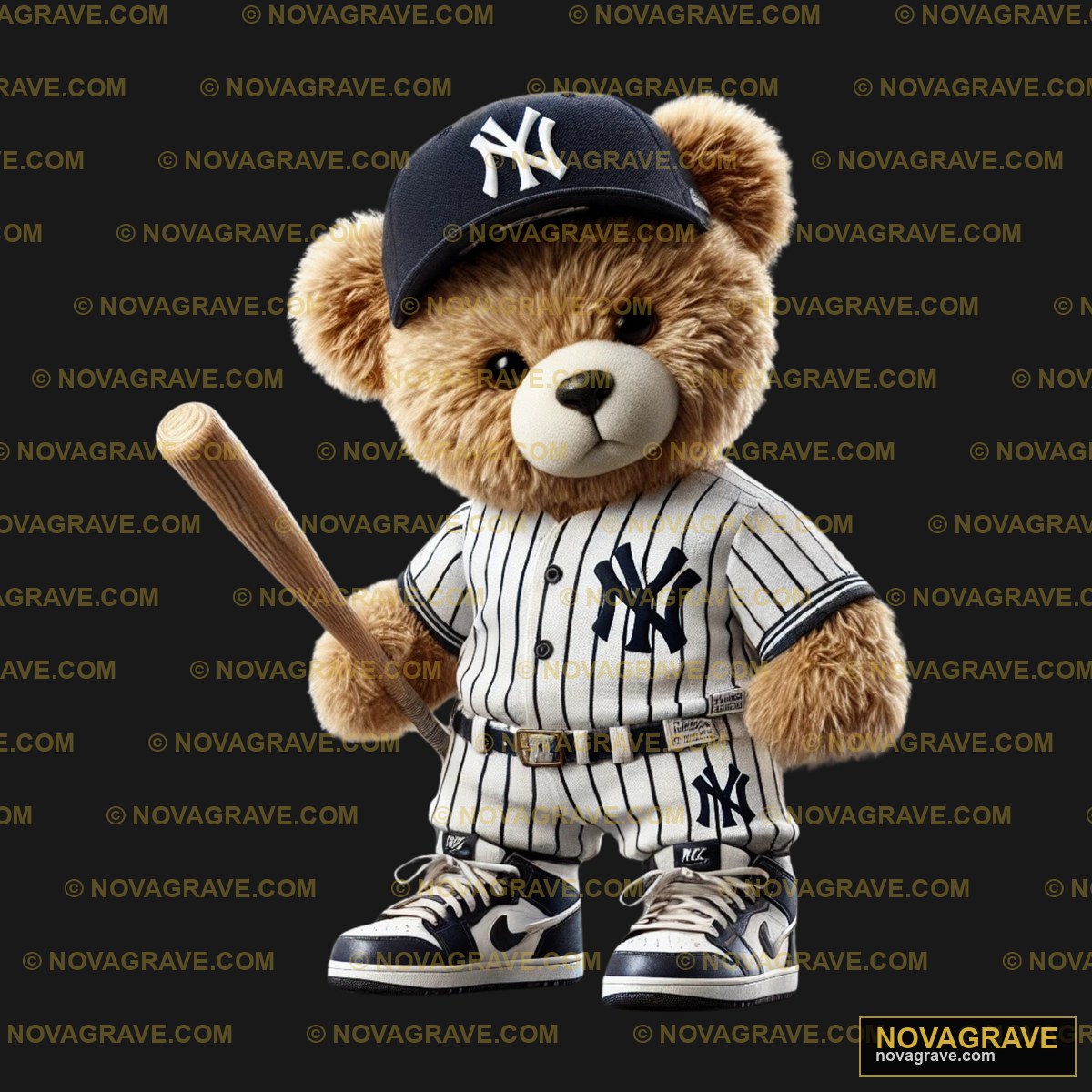 A Teddy Bear Dressed In A Baseball Uniform Animals Wildlife - DTF Transfer Design