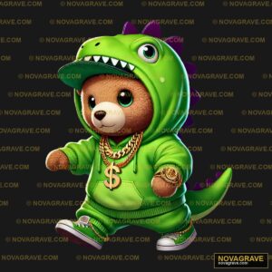 A Teddy Bear Dressed In A Green Hoodie Animals Wildlife - DTF Transfer Design