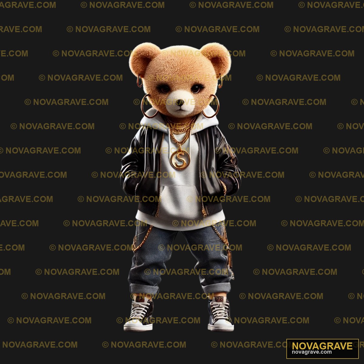 A Teddy Bear Dressed In A Leather Jacket And Animals Wildlife - Design DTF