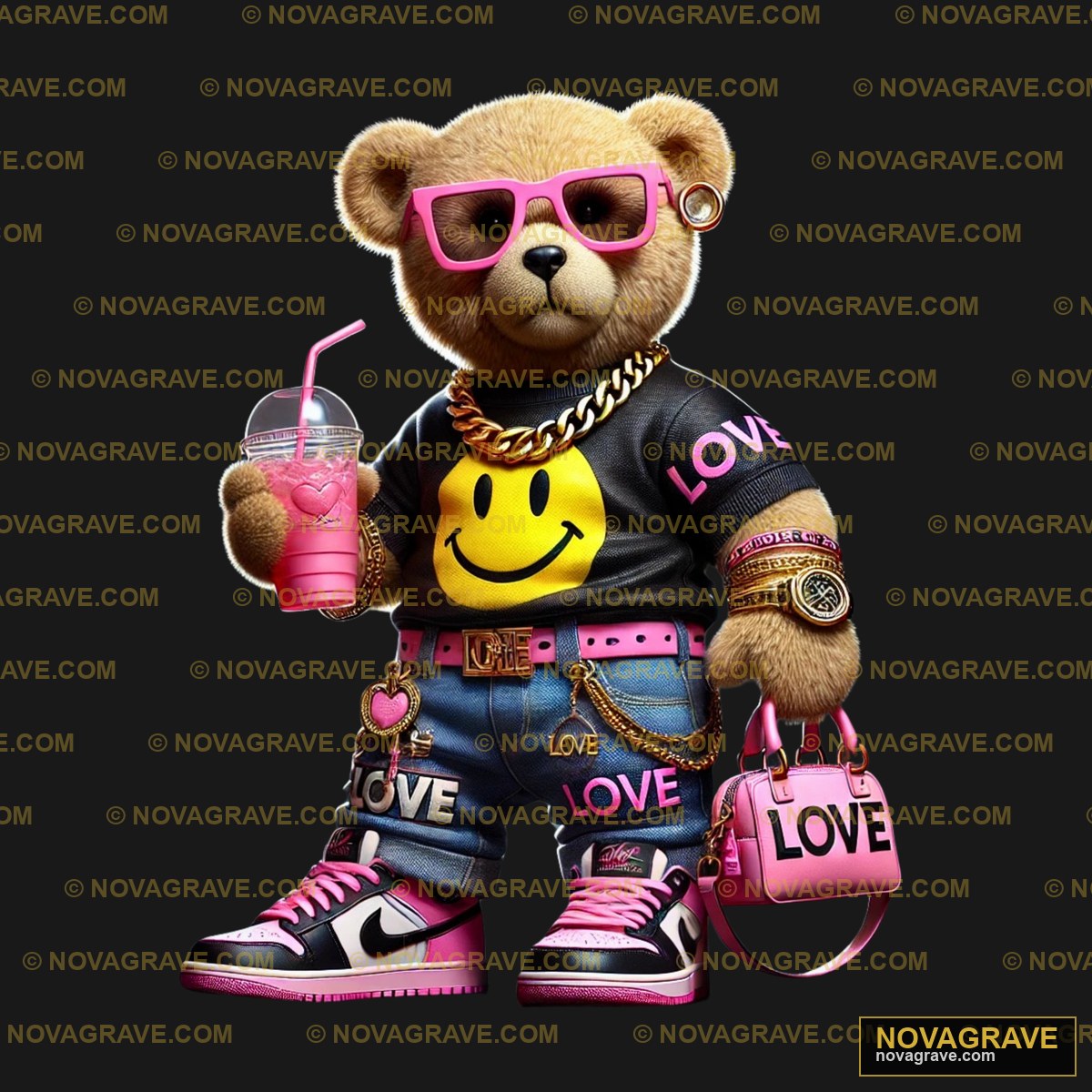 A Teddy Bear Dressed In A T Shirt And Sunglas Animals Wildlife - DTF Ontwerp