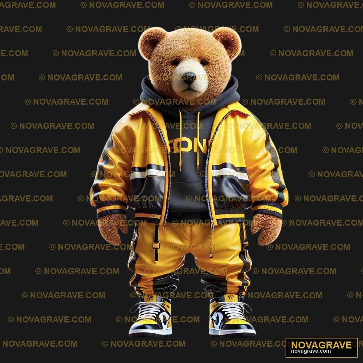 A Teddy Bear Dressed In A Yellow Jacket And B Animals Wildlife - Design DTF