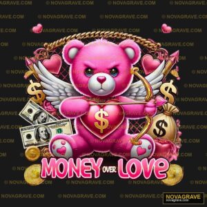 A Teddy Bear Holding A Heart With Money And A Animals Wildlife - Design DTF
