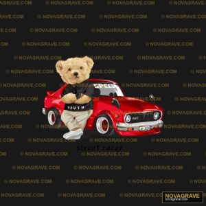 A Teddy Bear In A Red Car Animals Wildlife - DTF Transfer Design