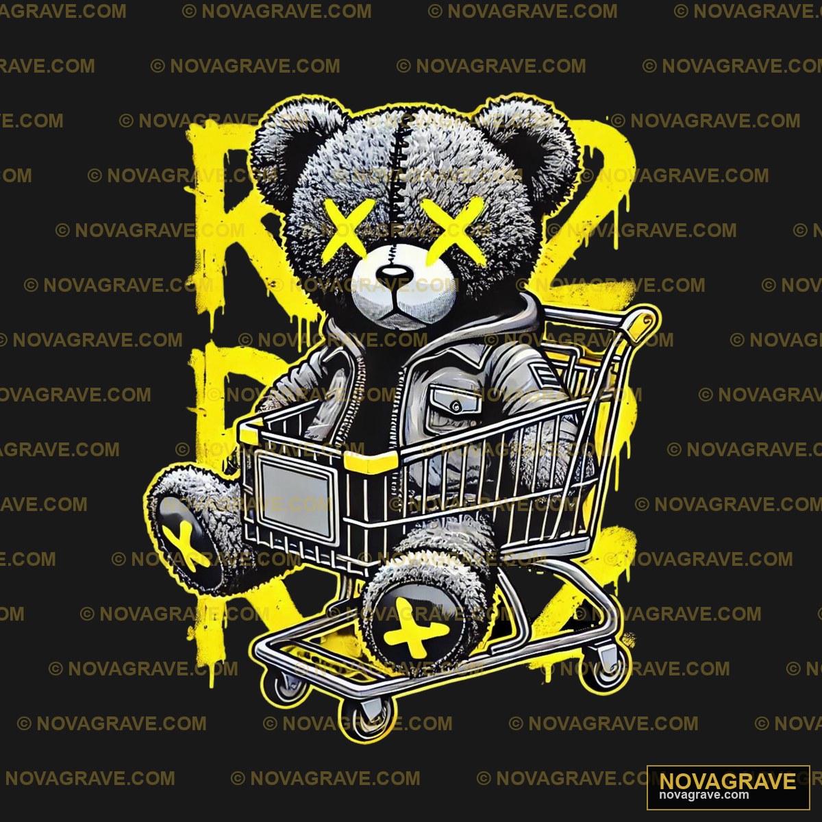 A Teddy Bear In A Shopping Cart Animals Wildlife - Design DTF