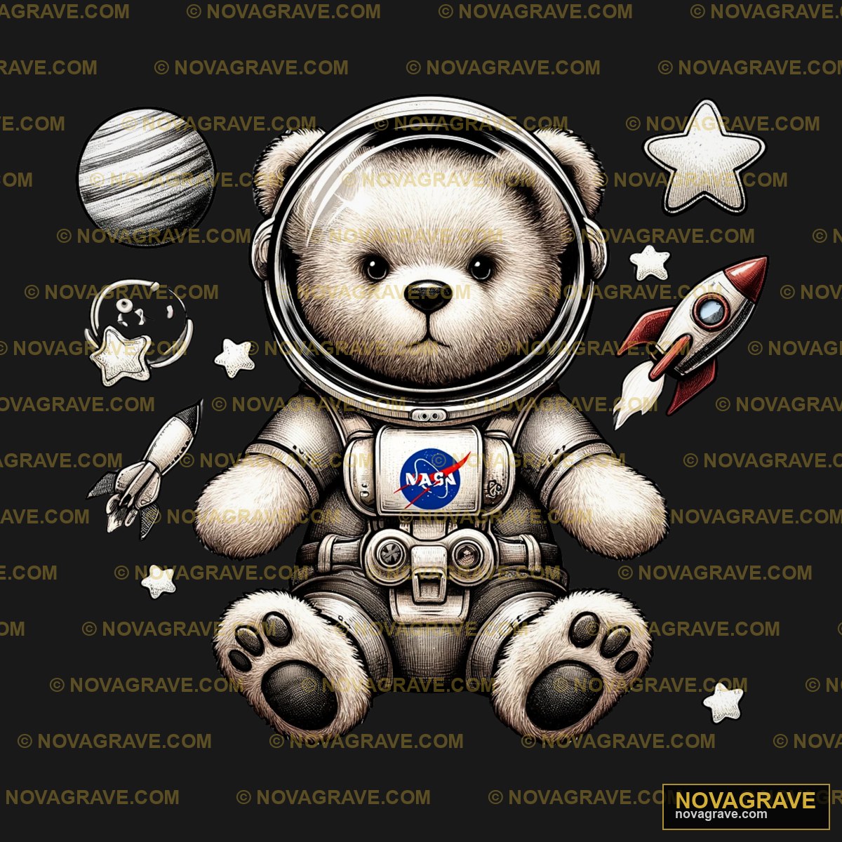 A Teddy Bear In A Space Suit With A Rocket An Animals Wildlife - DTF Ontwerp