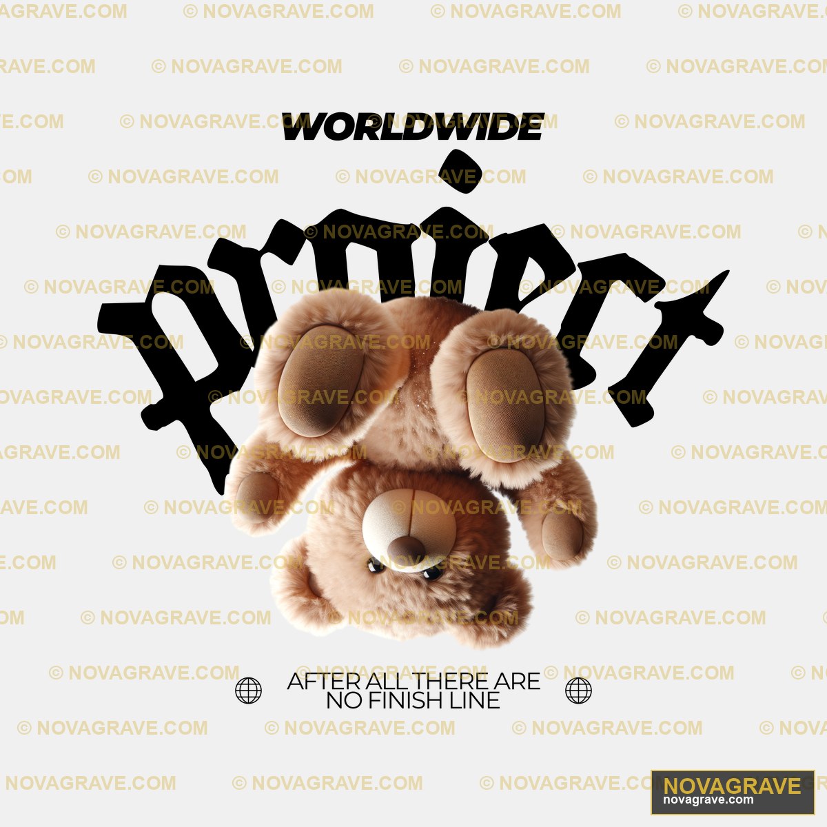 A Teddy Bear Is Laying On A Black Background Animals Wildlife - DTF Transfer Design
