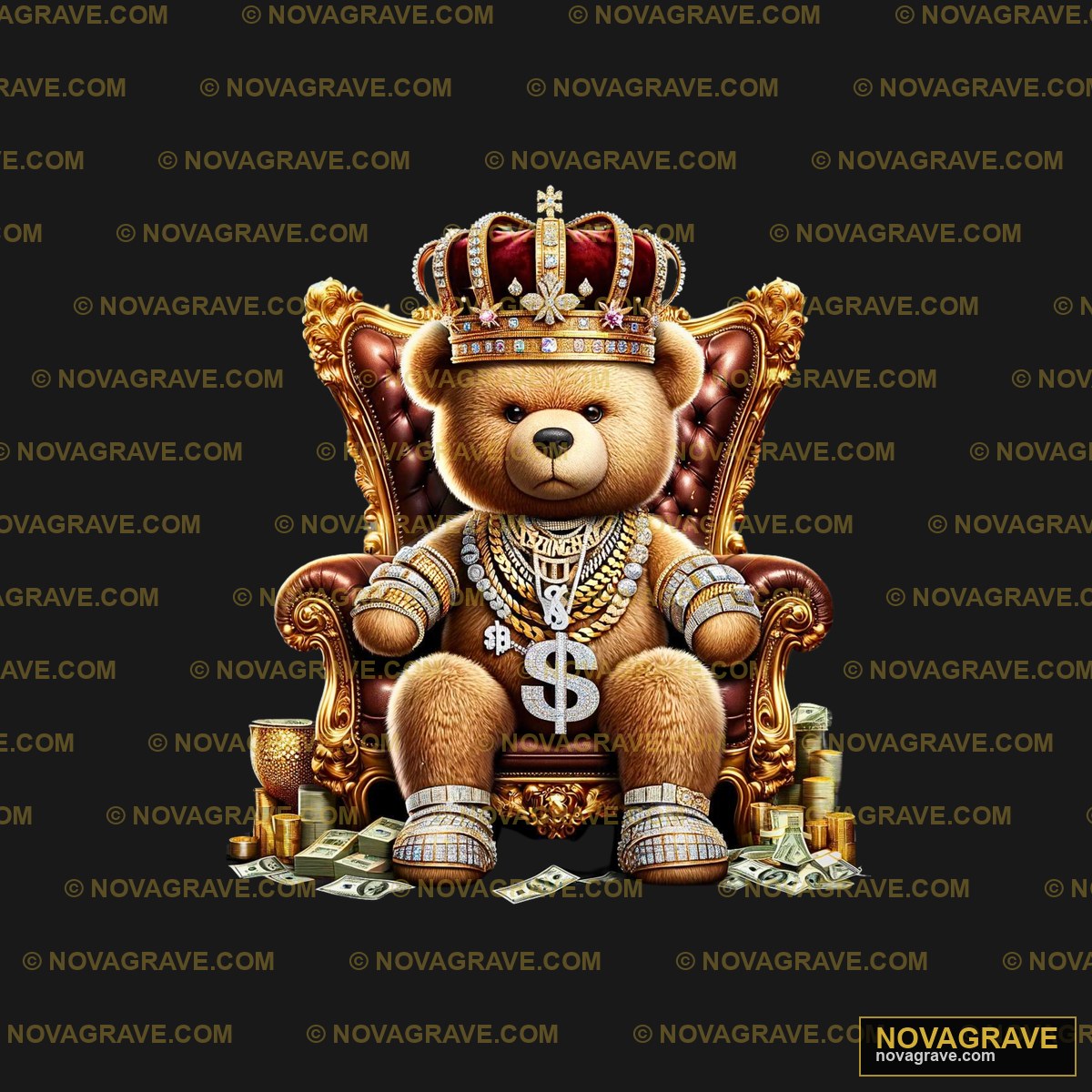 A Teddy Bear Sitting In A Chair With A Crown Animals Wildlife - DTF Ontwerp