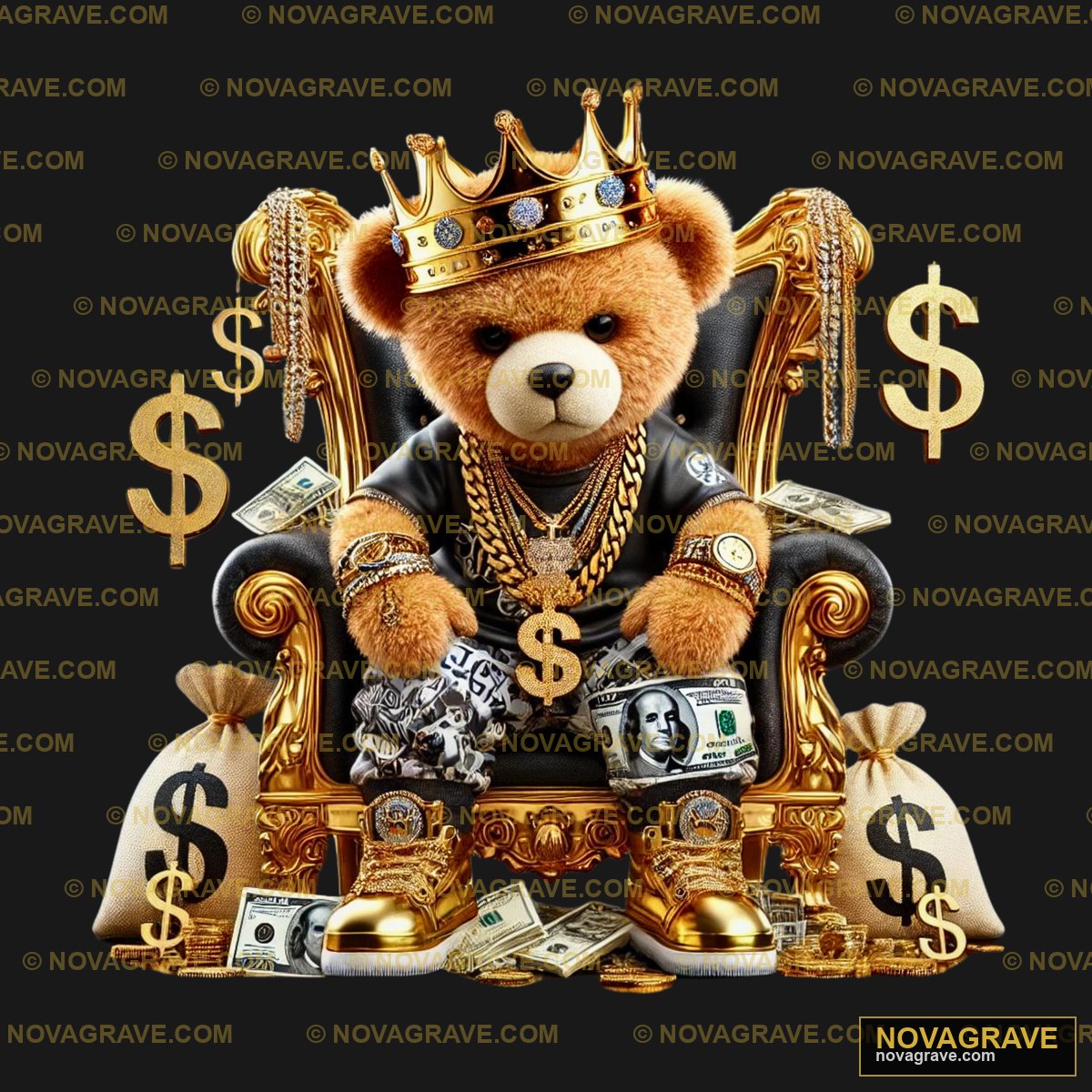 A Teddy Bear Sitting In A Chair With Money Animals Wildlife 2 - DTF Transfer Design