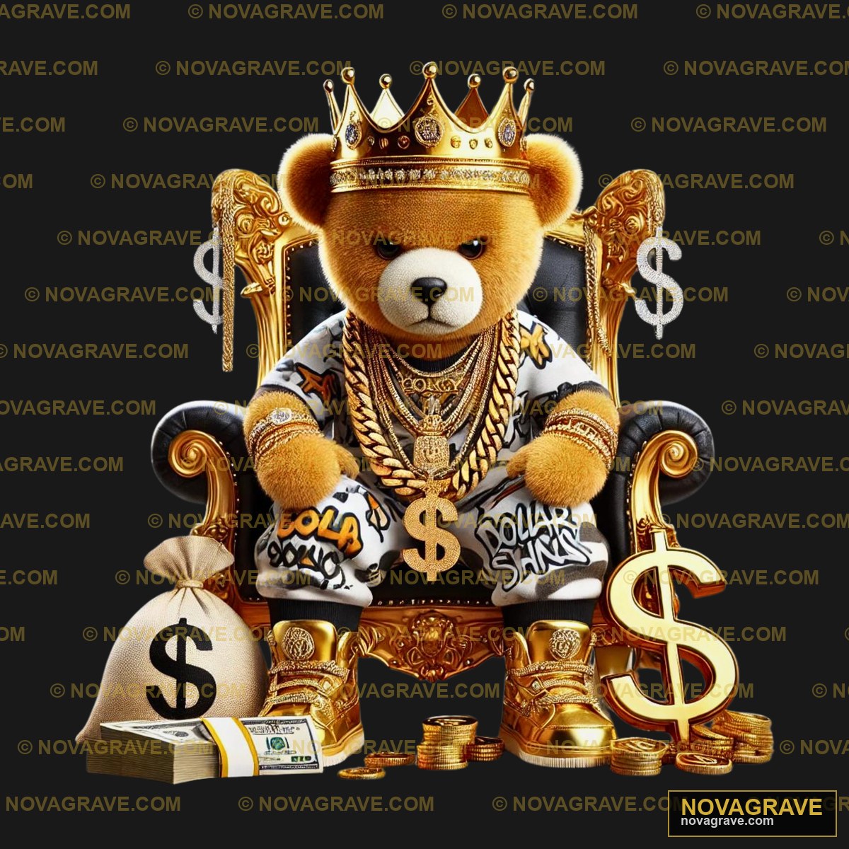 A Teddy Bear Sitting In A Chair With Money Animals Wildlife - DTF Transfer Design