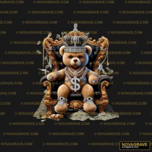 A Teddy Bear Sitting In A Throne With A Crown Animals Wildlife - DTF Transfer Design