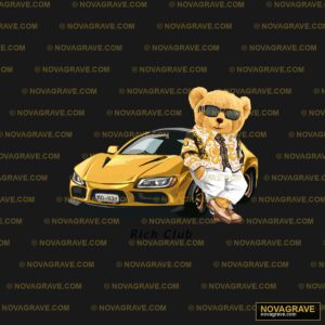 A Teddy Bear Sitting Next To A Yellow Sports Animals Wildlife - Design DTF