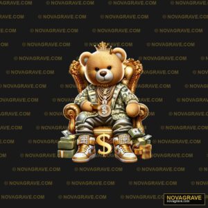 A Teddy Bear Sitting On A Chair With Money Animals Wildlife - DTF Transfer Design