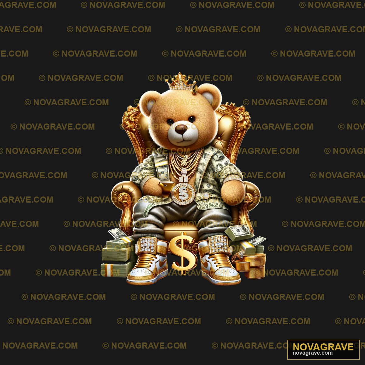 A Teddy Bear Sitting On A Chair With Money Animals Wildlife - Design DTF