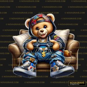 A Teddy Bear Sitting On A Couch With A Pair O Animals Wildlife - DTF Ontwerp