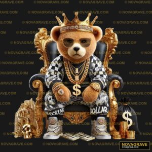 A Teddy Bear Sitting On A Throne With A Crown Animals Wildlife 2 - DTF Transfer Design
