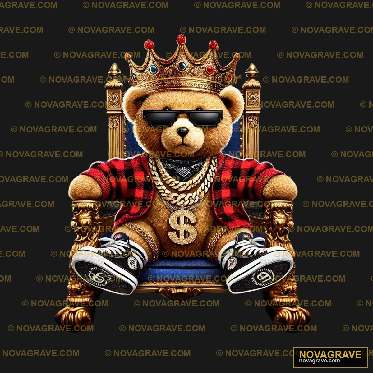 A Teddy Bear Sitting On A Throne With A Crown Animals Wildlife - DTF Ontwerp