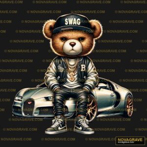 A Teddy Bear Sitting On Top Of A Car Animals Wildlife - Design DTF