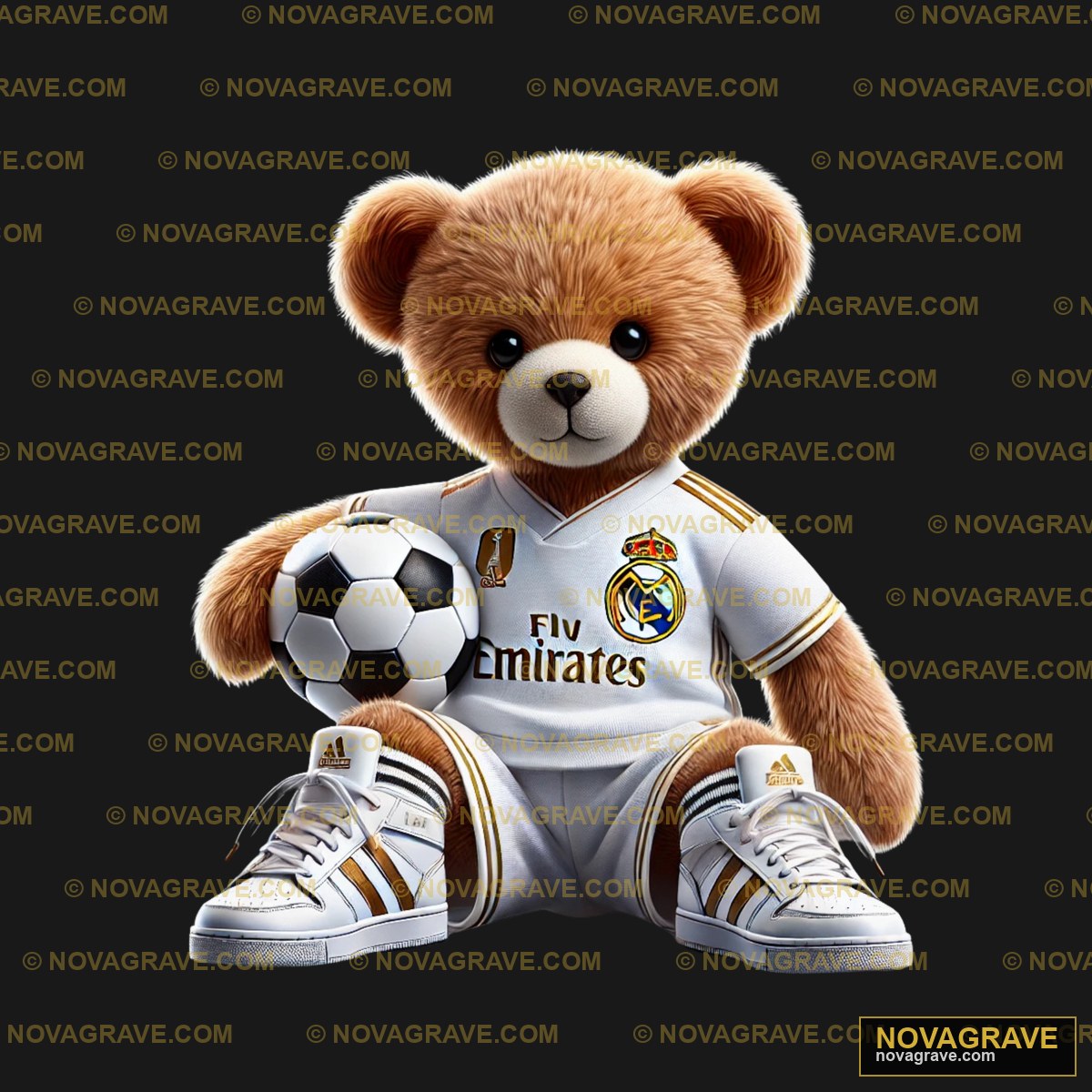 A Teddy Bear Sitting With A Soccer Shoe Animals Wildlife - DTF Transfer Design
