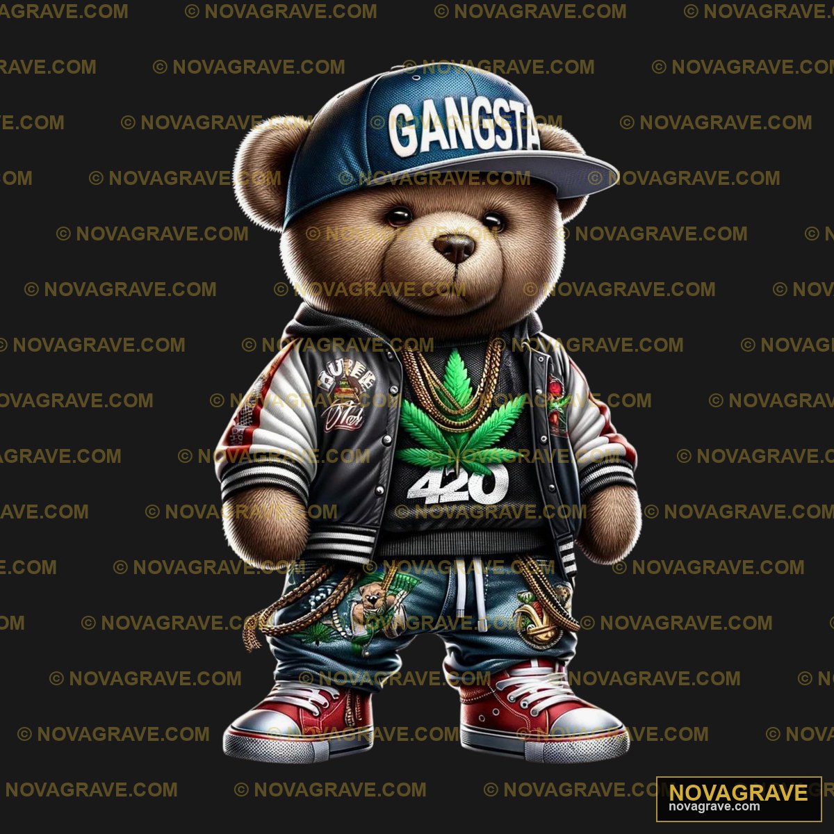 A Teddy Bear Wearing A Baseball Cap And A Jac Animals Wildlife - Design DTF