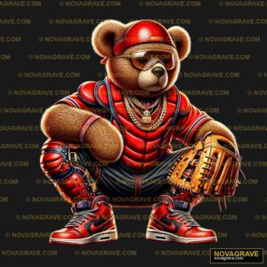 A Teddy Bear Wearing A Baseball Uniform And H Animals Wildlife 11 - DTF Ontwerp