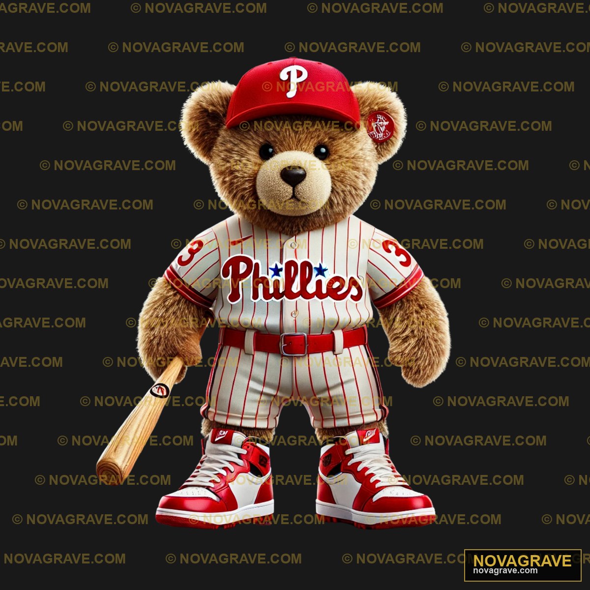 A Teddy Bear Wearing A Baseball Uniform And H Animals Wildlife 3 - DTF Transfer Design