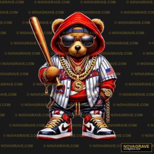 A Teddy Bear Wearing A Baseball Uniform And H Animals Wildlife 8 - Design DTF