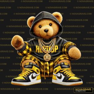 Hip Hop Teddy Bear with Gold Chains DTF Design PNG