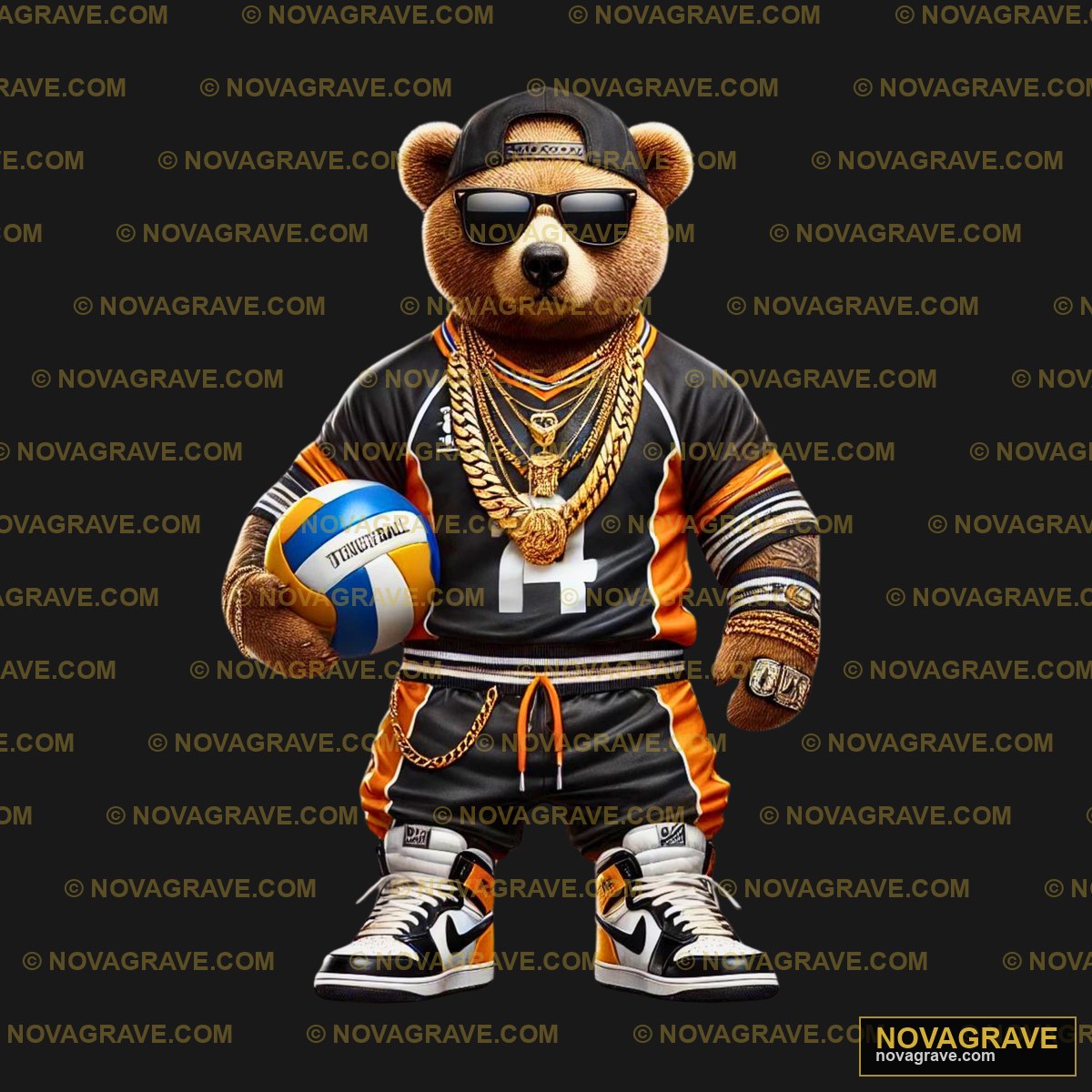 A Teddy Bear Wearing A Black And Orange Outfi Animals Wildlife - DTF Transfer Design