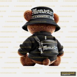 A Teddy Bear Wearing A Black Hat And A Black Animals Wildlife - Design DTF