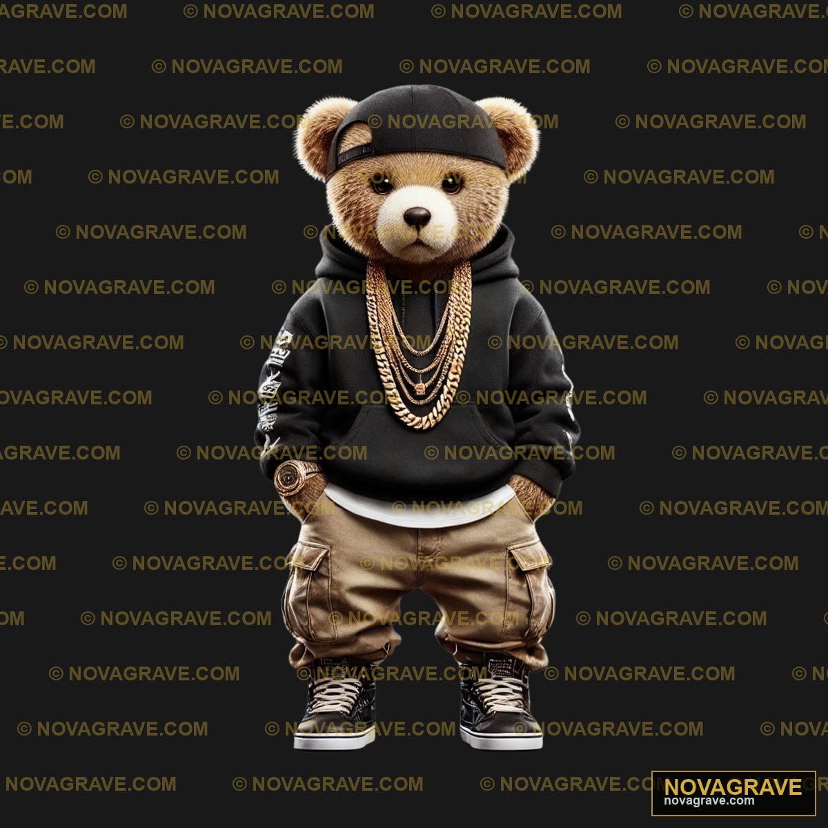 A Teddy Bear Wearing A Black Hoodie And A Bla Animals Wildlife - DTF Ontwerp