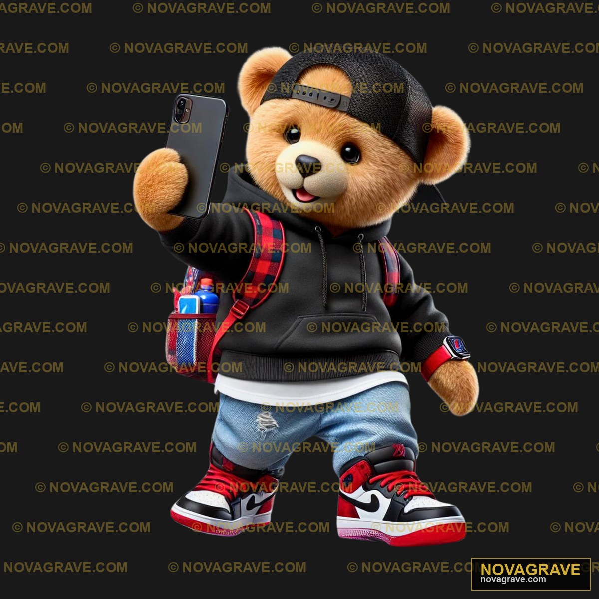 A Teddy Bear Wearing A Black Hoodie And Holdi Animals Wildlife - DTF Ontwerp