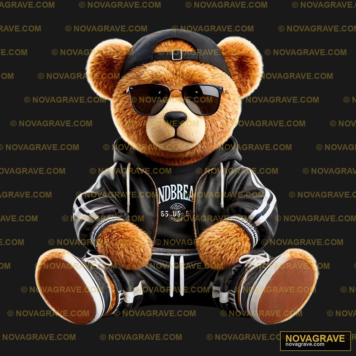A Teddy Bear Wearing A Black Jacket And Sungl Animals Wildlife - DTF Ontwerp