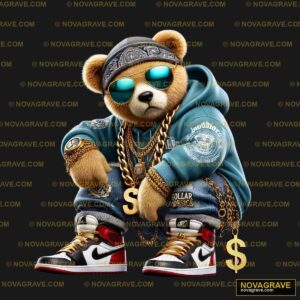 A Teddy Bear Wearing A Blue Hoodie And Sungla Animals Wildlife - DTF Transfer Design