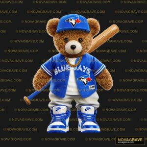 A Teddy Bear Wearing A Blue Jays Baseball Uni Animals Wildlife - DTF Ontwerp