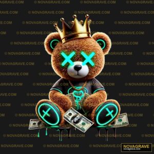 A Teddy Bear Wearing A Crown And Holding A Mo Animals Wildlife - DTF Transfer Design