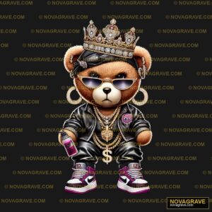 A Teddy Bear Wearing A Crown And Sunglasses Animals Wildlife - Design DTF