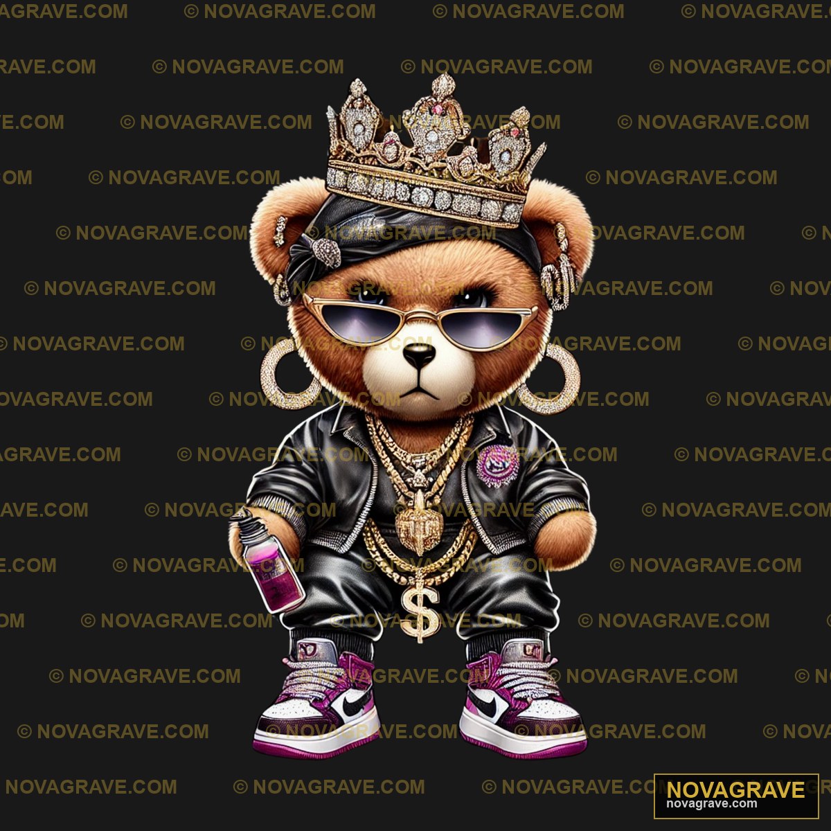 A Teddy Bear Wearing A Crown And Sunglasses Animals Wildlife - Design DTF