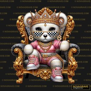 A Teddy Bear Wearing A Crown Sitting In A Cha Animals Wildlife - DTF Transfer Design