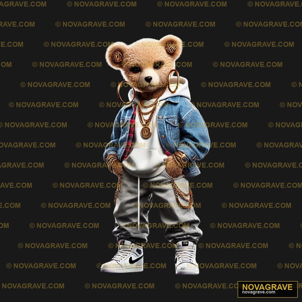 A Teddy Bear Wearing A Denim Jacket And Jeans Animals Wildlife - DTF Ontwerp