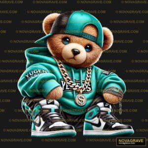 A Teddy Bear Wearing A Green Hoodie And A Pai Animals Wildlife - DTF Ontwerp