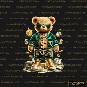 A Teddy Bear Wearing A Green Jacket And Sungl Animals Wildlife - DTF Ontwerp