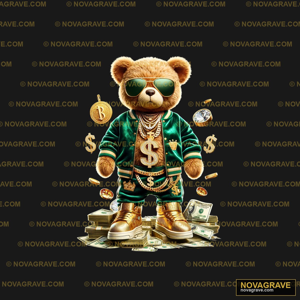 A Teddy Bear Wearing A Green Jacket And Sungl Animals Wildlife - DTF Ontwerp